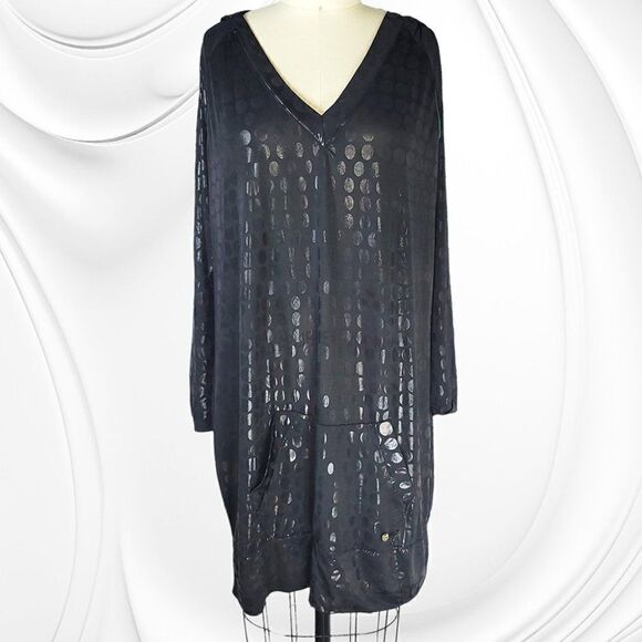 Apple Bottom black opalescent circles deconstructed hooded dress - Picture 1 of 8